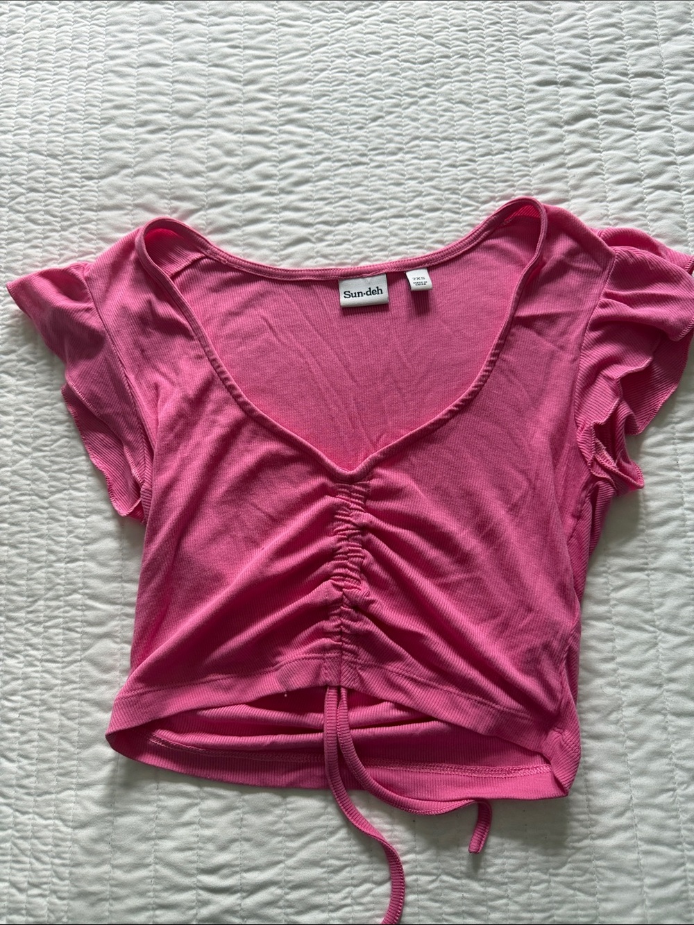 Aritzia Sun-DehPink Ruched V-Neck Crop Top